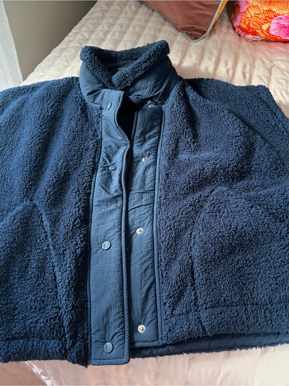 Free People Navy Sherpa Snap Vest